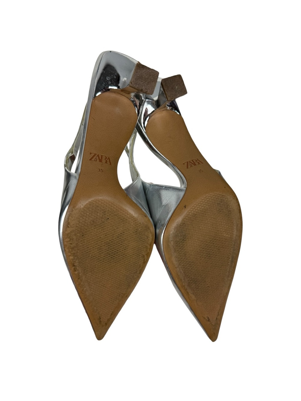 Zara Silver Slingback Pointed Toe Mules - Picture 4 of 7